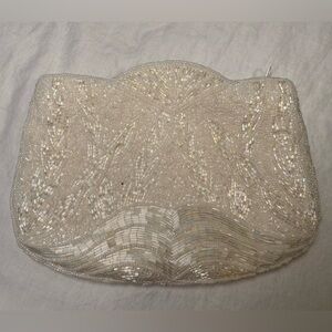 Women’s Bechamel White Beaded Tulip Shaped Clutch